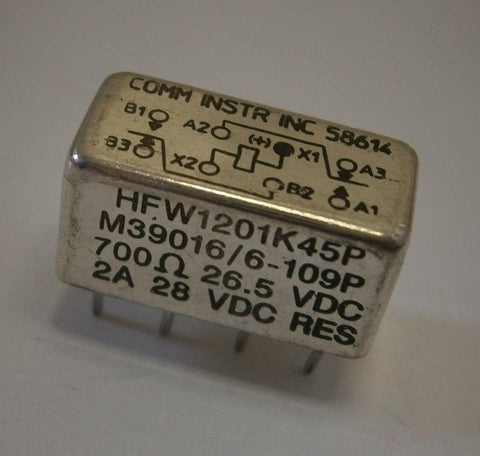 TE Connect. M39016/6-109P, HFW1201K45P Gen'l. Purpose Relays 26.5V 2A 2 Form C