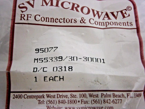 SV Microwave / Amphenol M55339/30-30001 RF MIL Spec Connectors SMA Adapter