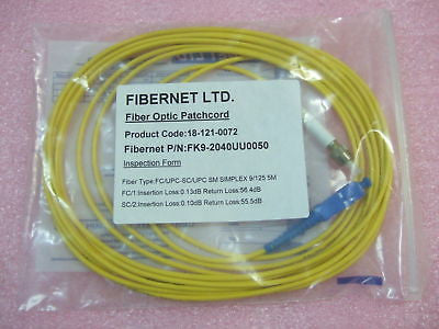 Pair of Fibernet FC-SC/UPC SM 9/125 Fiber Optic Patchcord 5M