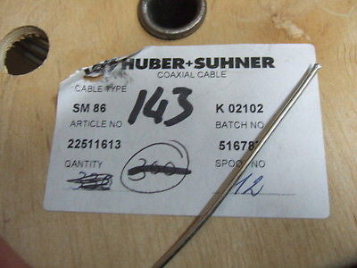 10ft- Huber Suhner SM 86 Coaxial Cable RG-405 50Ohm SKU: 22511613 Semi-Flexible